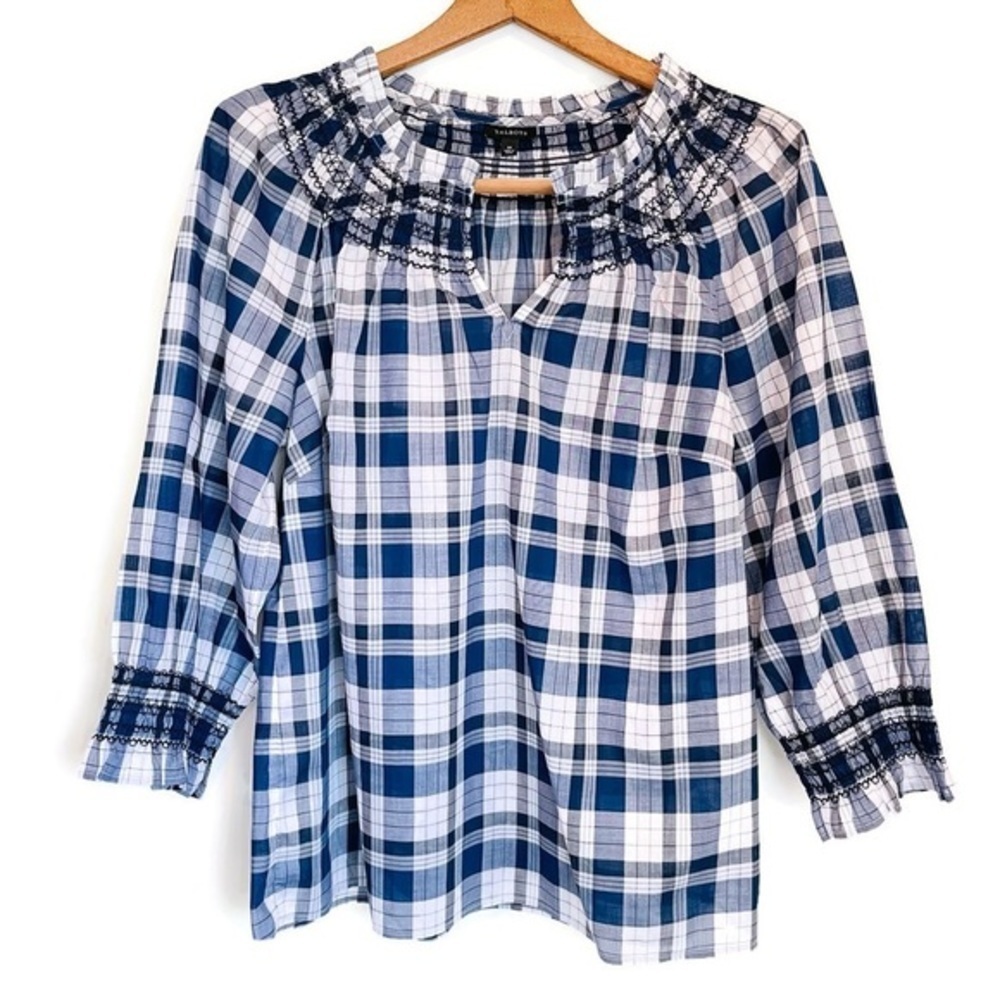 New Talbots Plaid Peasant Long Sleeve Boho Top - Women's Size Medium‎